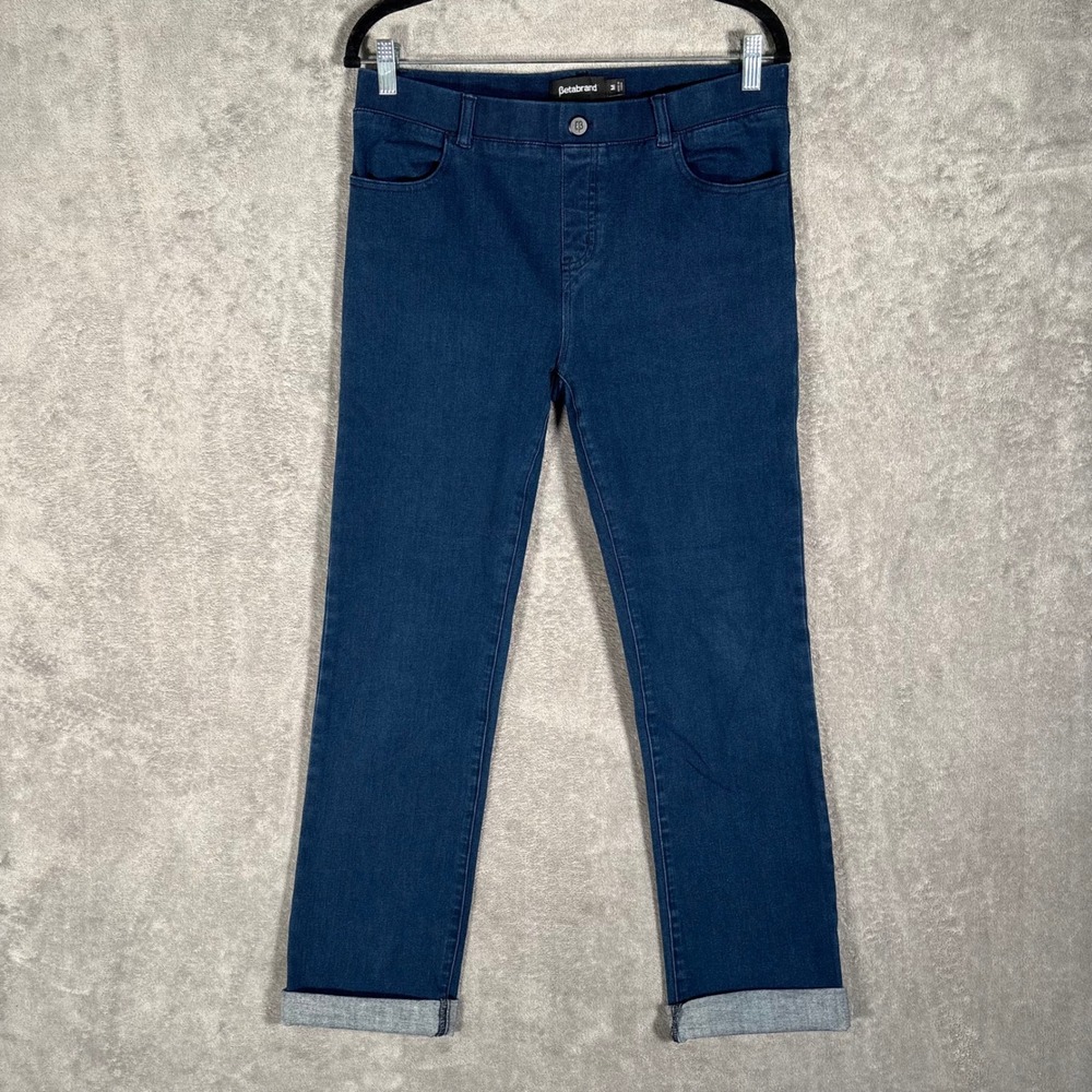 Betabrand Straight-Leg 4-Pocket Yoga Denim Jeans Womens‎ Size M 32x28 Cuffed